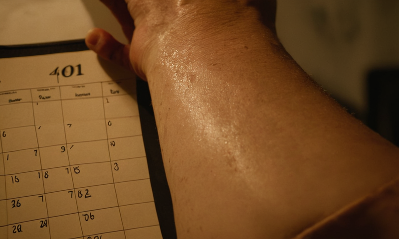 A las personas brazos o espalda mostrando pelado piel, con un calendario o notas de recordatorio en el fondo.
