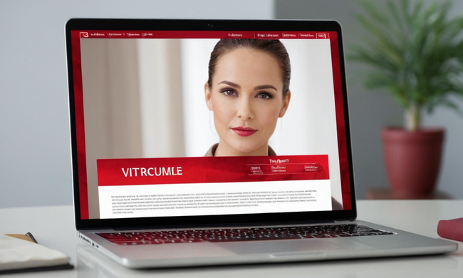 Guía de plantillas Curriculum vitae en una pantalla portátil con relieves rojos.