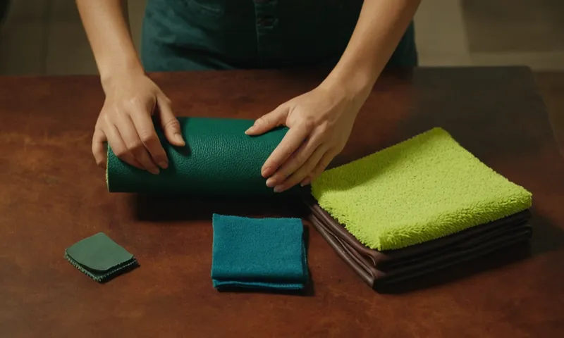 Una persona que maneja diferentes tipos de texturas de cuero con productos de limpieza.