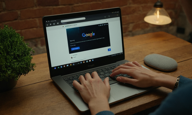 Manos escribiendo en un portátil con la interfaz de Google comentarios abierto.