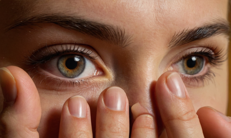 A las personas las manos suavemente masajeando sus ojos después de aplicar lentes de contacto.
