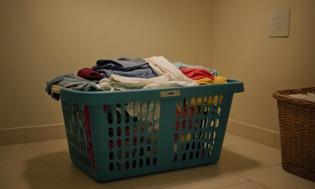 Una cesta llena de ropa, rodeada de preguntas y respuestas.