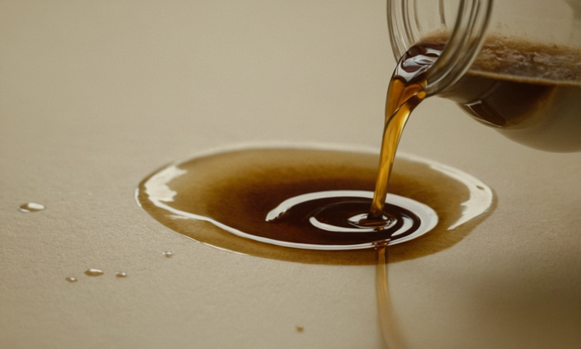 Se retira una mancha de café con vinagre y solución de soda para hornear.