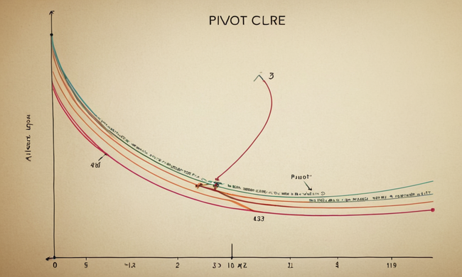 Un gráfico que muestra el proceso de cálculo para encontrar un punto de pivote en una curva ascendente.